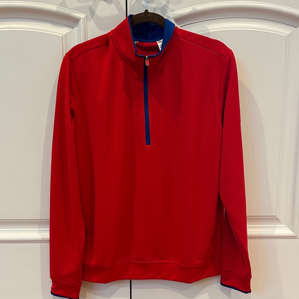 Adidas Men's Red Golf Pullover with Blue Trim